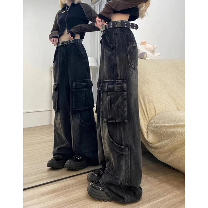 Women's Black Gothic Cargo Jeans