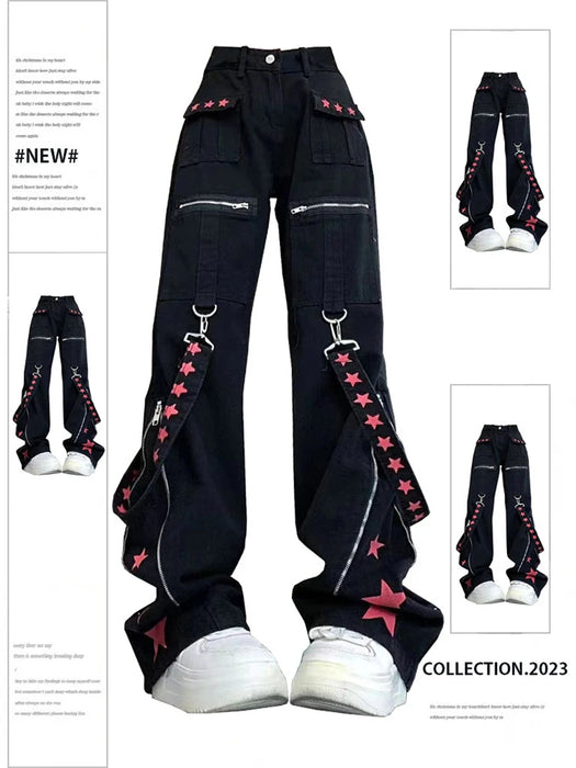 Women's Black Gothic Baggy Cargo Trousers